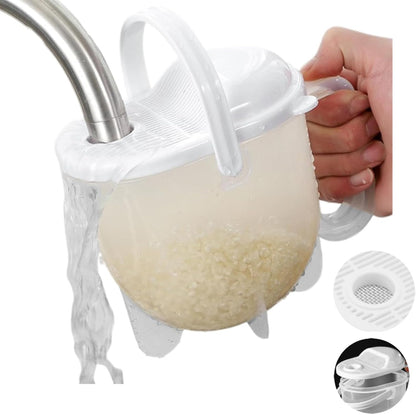 14oz Rice Washer Strainer Bowl with Handle - Plastic Grain & Vegetable Washing Bowl, Perfect for Rice Washing Bowl Needs and Rice Rinser Strainer Use with Beans, Pasta & Fruits