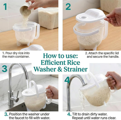 14oz Rice Washer Strainer Bowl with Handle - Plastic Grain & Vegetable Washing Bowl, Perfect for Rice Washing Bowl Needs and Rice Rinser Strainer Use with Beans, Pasta & Fruits