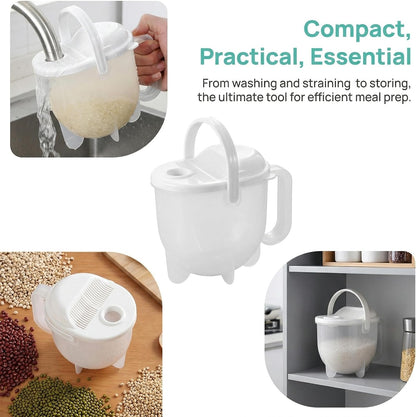14oz Rice Washer Strainer Bowl with Handle - Plastic Grain & Vegetable Washing Bowl, Perfect for Rice Washing Bowl Needs and Rice Rinser Strainer Use with Beans, Pasta & Fruits