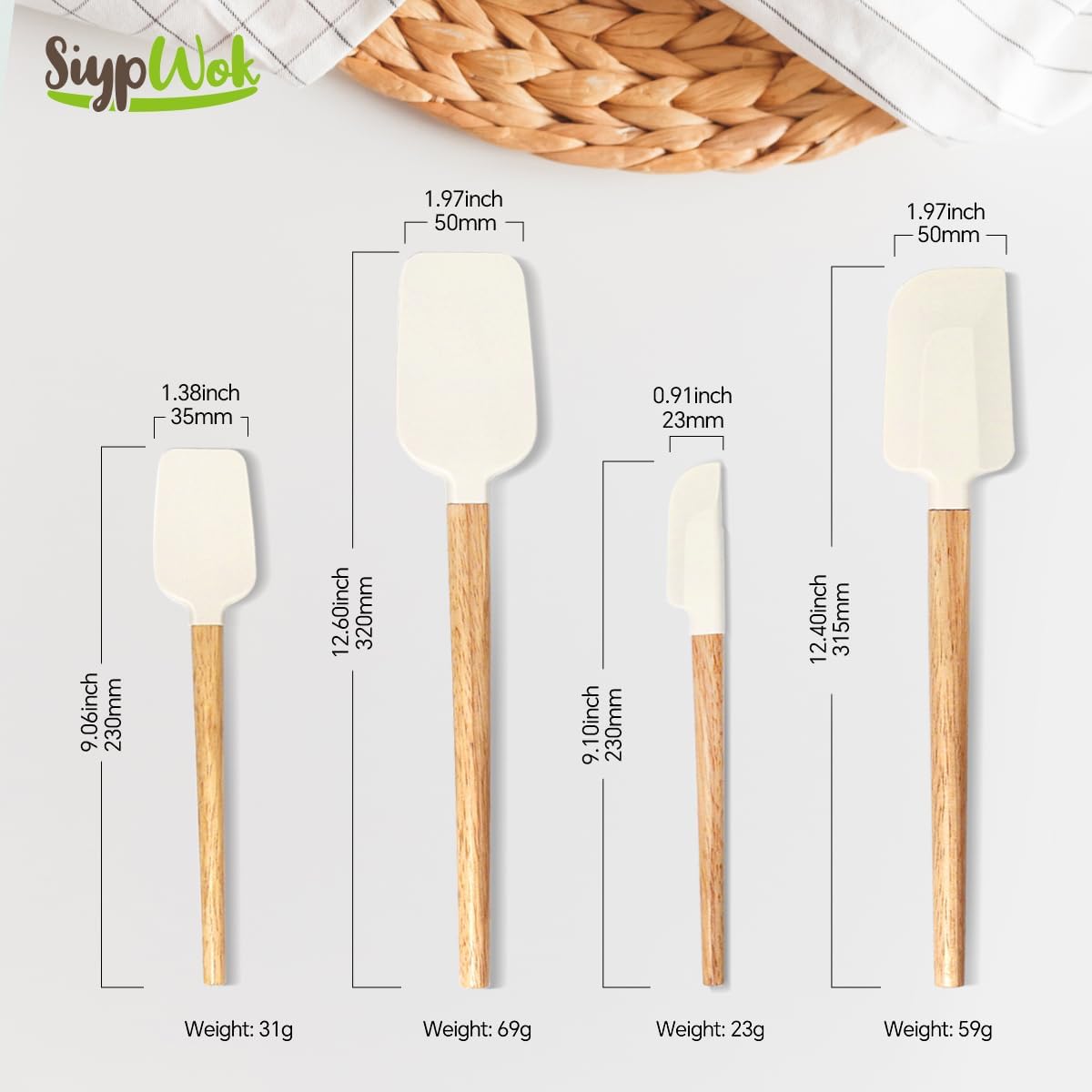 Silicone Spatula Set, Food Grade Rubber Spatula-4 Piece Nonstick Rubber Spatulas, Spoonula, Jar Scraper for Cooking, Baking, Mixing, Frosting - Heat Resistant Up to 600°F (4 Pcs Spatula Off-White)
