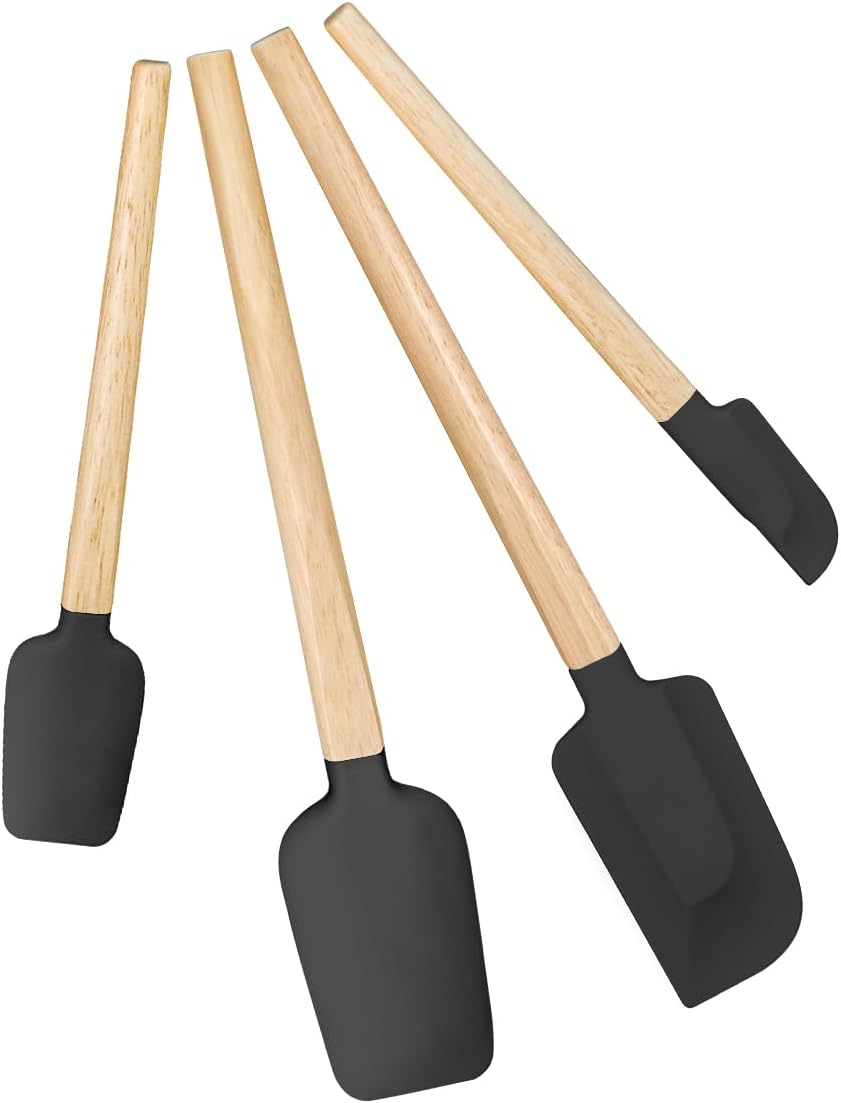 Silicone Spatula Set, Food Grade Rubber Spatula-4 Piece Nonstick Rubber Spatulas, Spoonula, Jar Scraper for Cooking, Baking, Mixing, Frosting - Heat Resistant Up to 600°F (4 Pcs Spatula Off-White)