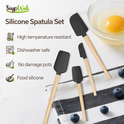 Silicone Spatula Set, Food Grade Rubber Spatula-4 Piece Nonstick Rubber Spatulas, Spoonula, Jar Scraper for Cooking, Baking, Mixing, Frosting - Heat Resistant Up to 600°F (4 Pcs Spatula Off-White)