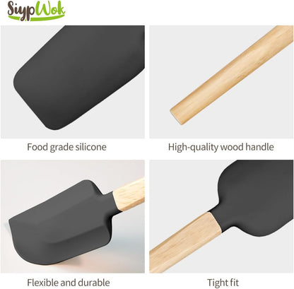 Silicone Spatula Set, Food Grade Rubber Spatula-4 Piece Nonstick Rubber Spatulas, Spoonula, Jar Scraper for Cooking, Baking, Mixing, Frosting - Heat Resistant Up to 600°F (4 Pcs Spatula Off-White)