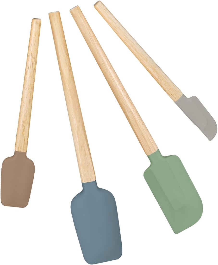 Silicone Spatula Set, Food Grade Rubber Spatula-4 Piece Nonstick Rubber Spatulas, Spoonula, Jar Scraper for Cooking, Baking, Mixing, Frosting - Heat Resistant Up to 600°F (4 Pcs Spatula Off-White)