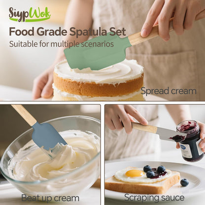Silicone Spatula Set, Food Grade Rubber Spatula-4 Piece Nonstick Rubber Spatulas, Spoonula, Jar Scraper for Cooking, Baking, Mixing, Frosting - Heat Resistant Up to 600°F (4 Pcs Spatula Off-White)