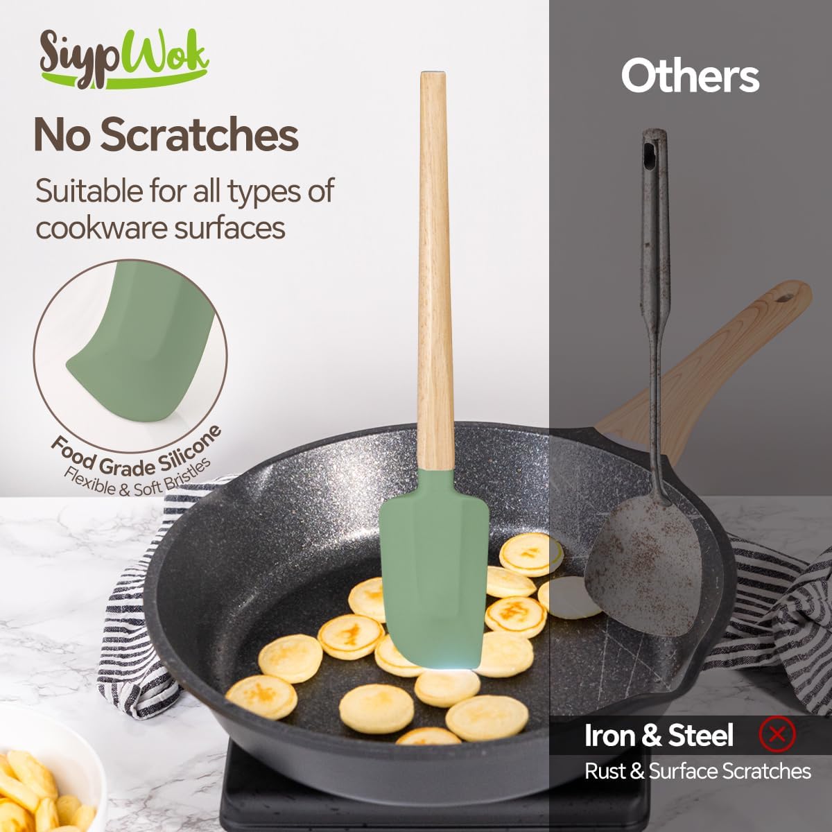 Silicone Spatula Set, Food Grade Rubber Spatula-4 Piece Nonstick Rubber Spatulas, Spoonula, Jar Scraper for Cooking, Baking, Mixing, Frosting - Heat Resistant Up to 600°F (4 Pcs Spatula Off-White)