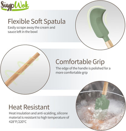 Silicone Spatula Set, Food Grade Rubber Spatula-4 Piece Nonstick Rubber Spatulas, Spoonula, Jar Scraper for Cooking, Baking, Mixing, Frosting - Heat Resistant Up to 600°F (4 Pcs Spatula Off-White)