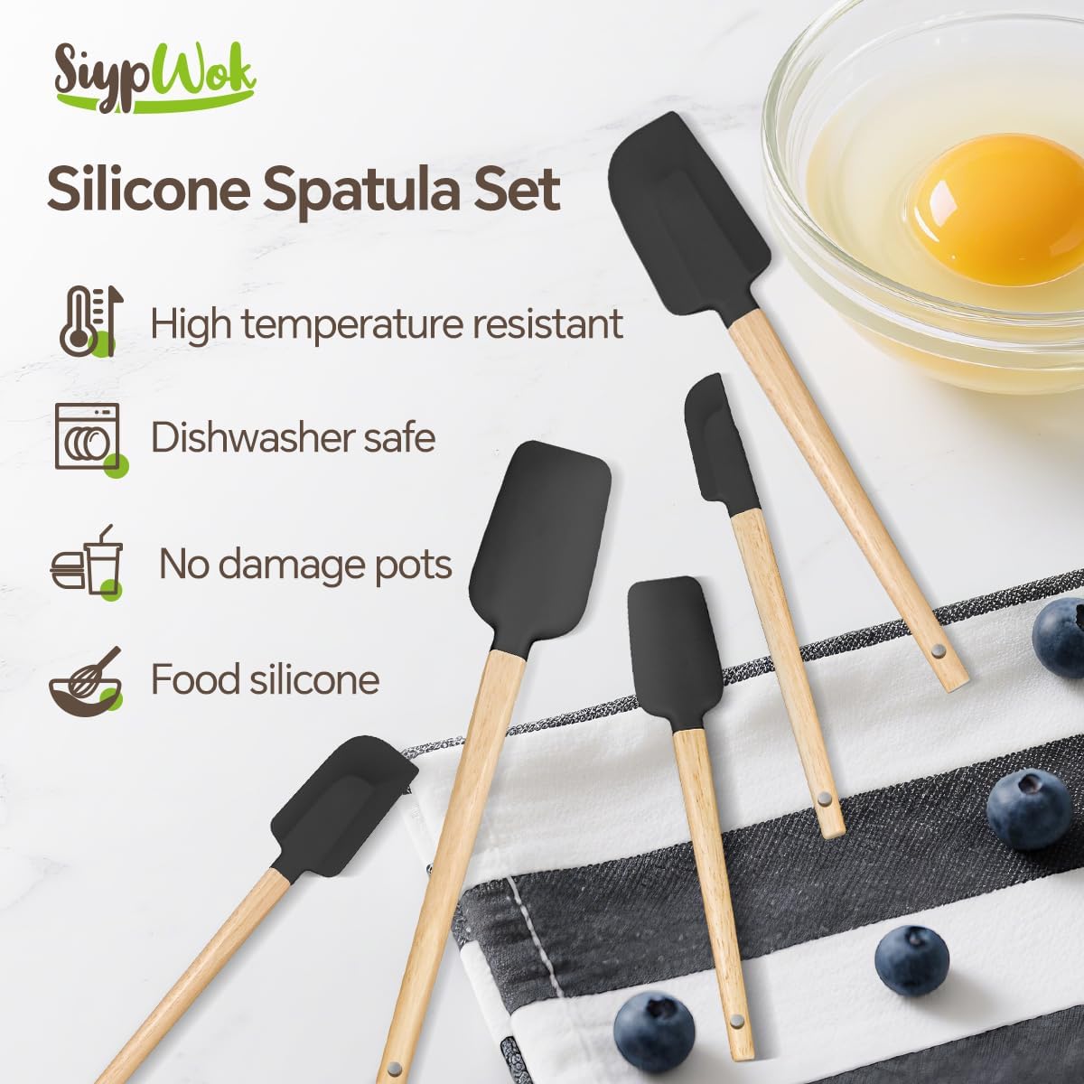 Silicone Spatula Set, Food Grade Rubber Spatula-4 Piece Nonstick Rubber Spatulas, Spoonula, Jar Scraper for Cooking, Baking, Mixing, Frosting - Heat Resistant Up to 600°F (4 Pcs Spatula Off-White)
