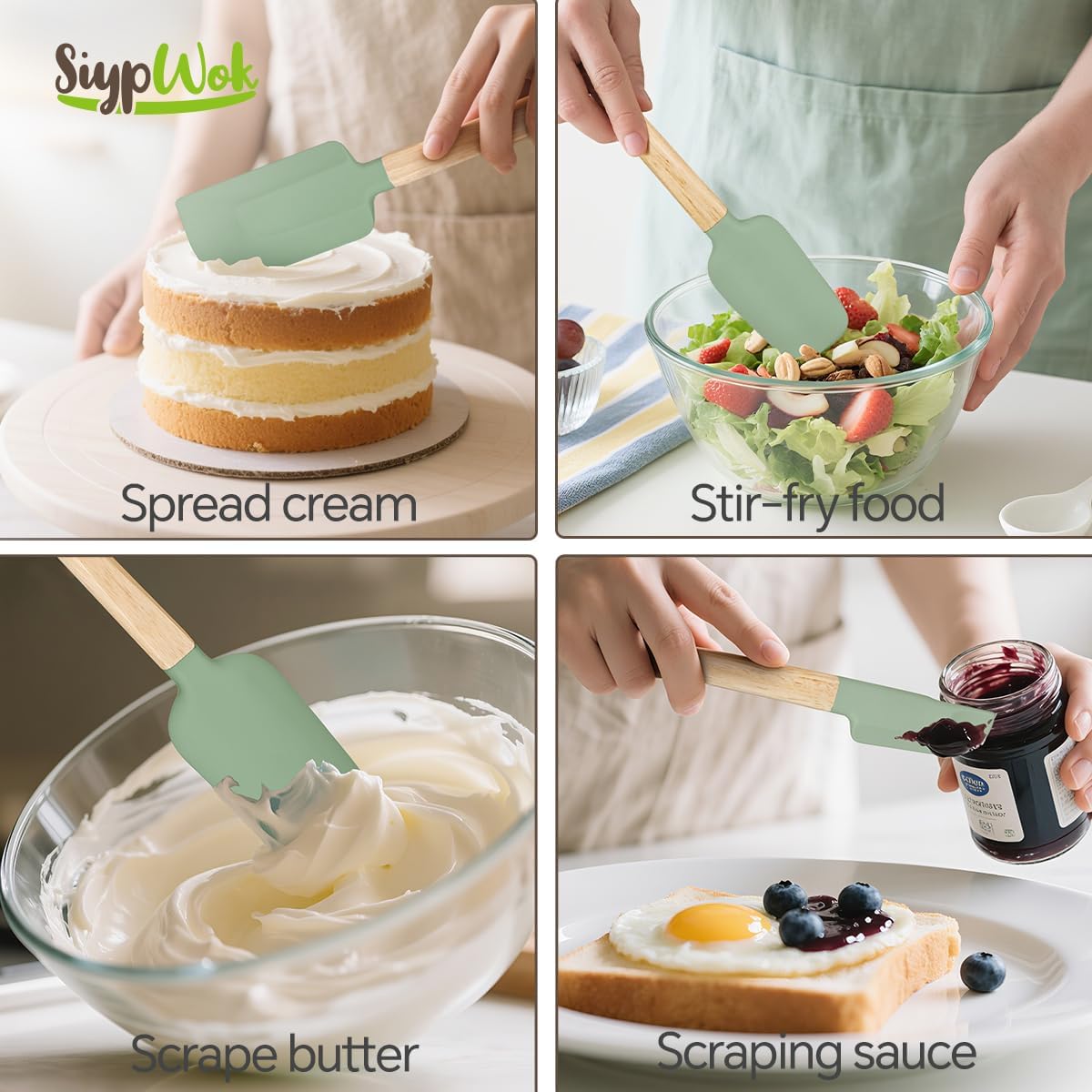 Silicone Spatula Set, Food Grade Rubber Spatula-4 Piece Nonstick Rubber Spatulas, Spoonula, Jar Scraper for Cooking, Baking, Mixing, Frosting - Heat Resistant Up to 600°F (4 Pcs Spatula Off-White)
