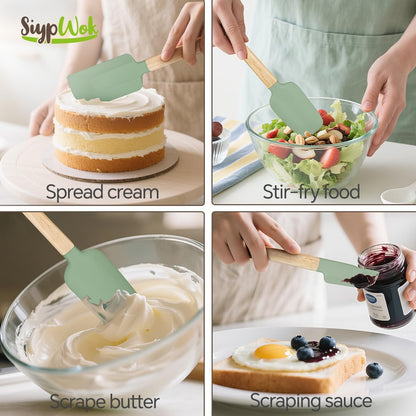 Silicone Spatula Set, Food Grade Rubber Spatula-4 Piece Nonstick Rubber Spatulas, Spoonula, Jar Scraper for Cooking, Baking, Mixing, Frosting - Heat Resistant Up to 600°F (4 Pcs Spatula Off-White)