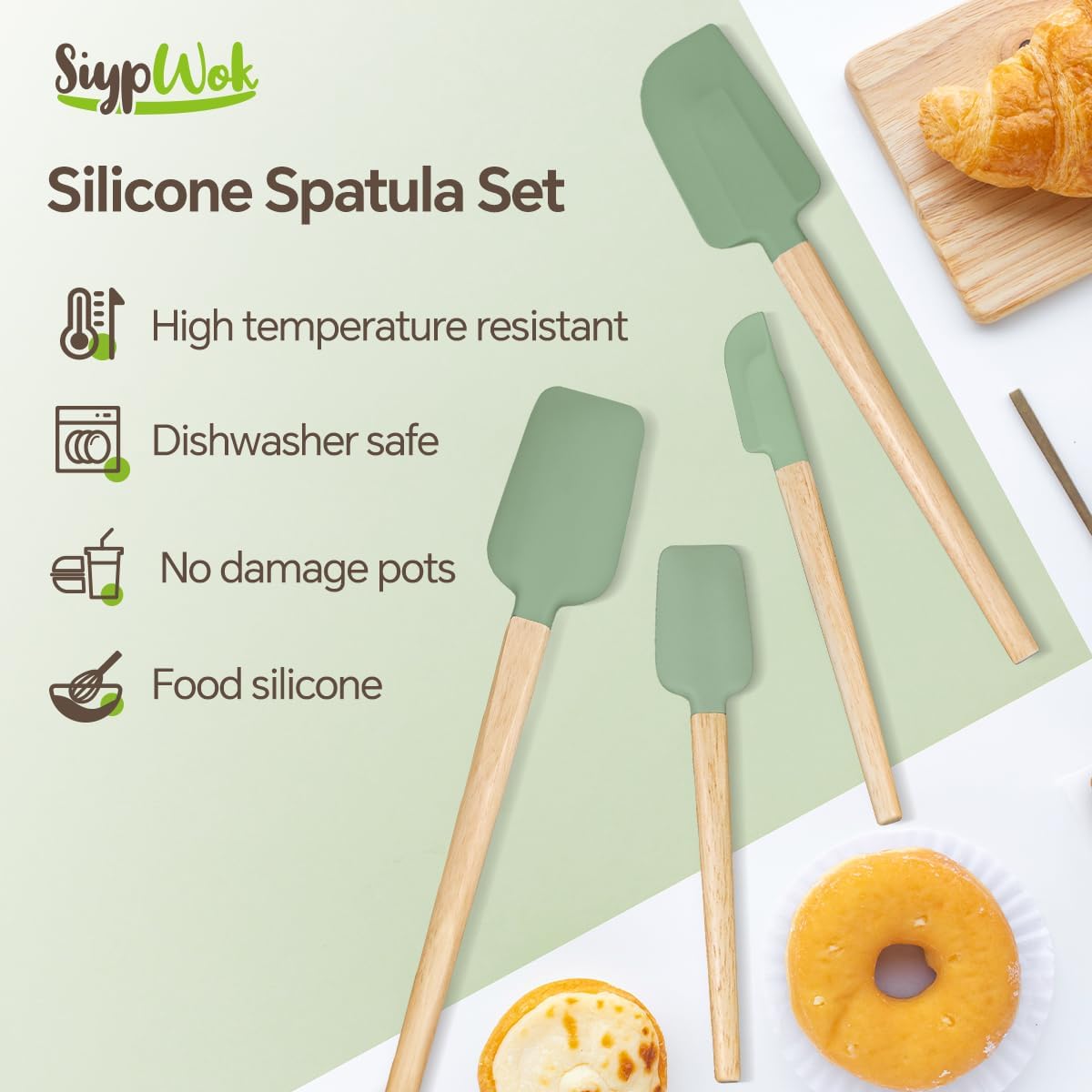 Silicone Spatula Set, Food Grade Rubber Spatula-4 Piece Nonstick Rubber Spatulas, Spoonula, Jar Scraper for Cooking, Baking, Mixing, Frosting - Heat Resistant Up to 600°F (4 Pcs Spatula Off-White)