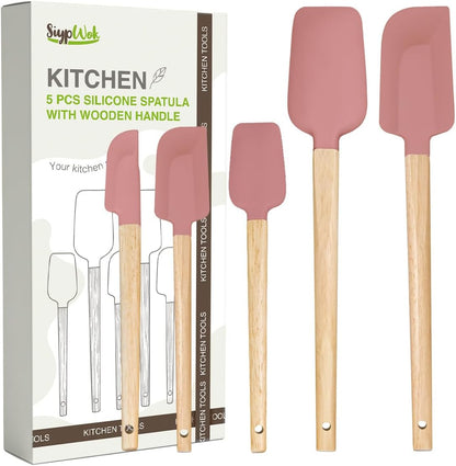 Silicone Spatula Set, Food Grade Rubber Spatula-4 Piece Nonstick Rubber Spatulas, Spoonula, Jar Scraper for Cooking, Baking, Mixing, Frosting - Heat Resistant Up to 600°F (4 Pcs Spatula Off-White)