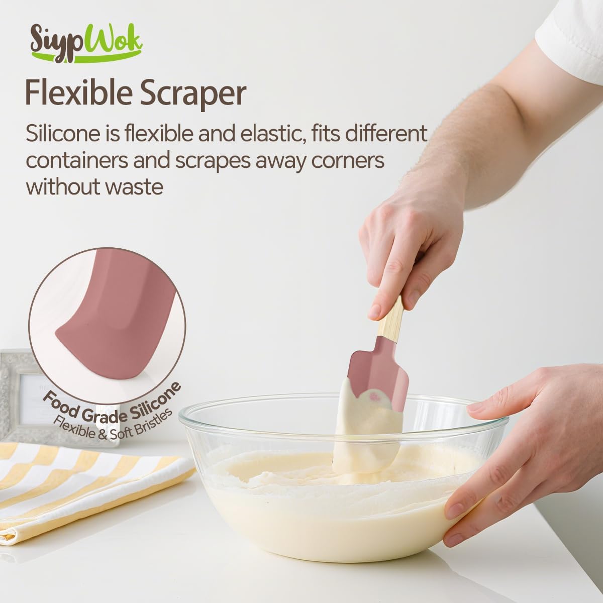 Silicone Spatula Set, Food Grade Rubber Spatula-4 Piece Nonstick Rubber Spatulas, Spoonula, Jar Scraper for Cooking, Baking, Mixing, Frosting - Heat Resistant Up to 600°F (4 Pcs Spatula Off-White)