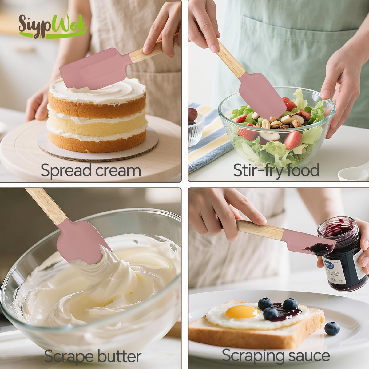 Silicone Spatula Set, Food Grade Rubber Spatula-4 Piece Nonstick Rubber Spatulas, Spoonula, Jar Scraper for Cooking, Baking, Mixing, Frosting - Heat Resistant Up to 600°F (4 Pcs Spatula Off-White)