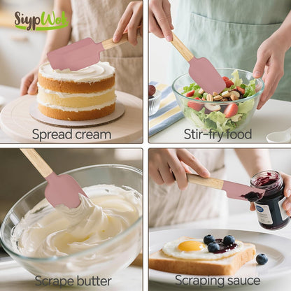 Silicone Spatula Set, Food Grade Rubber Spatula-4 Piece Nonstick Rubber Spatulas, Spoonula, Jar Scraper for Cooking, Baking, Mixing, Frosting - Heat Resistant Up to 600°F (4 Pcs Spatula Off-White)