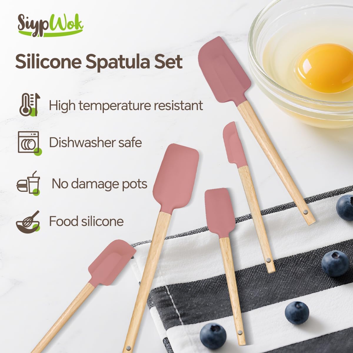 Silicone Spatula Set, Food Grade Rubber Spatula-4 Piece Nonstick Rubber Spatulas, Spoonula, Jar Scraper for Cooking, Baking, Mixing, Frosting - Heat Resistant Up to 600°F (4 Pcs Spatula Off-White)