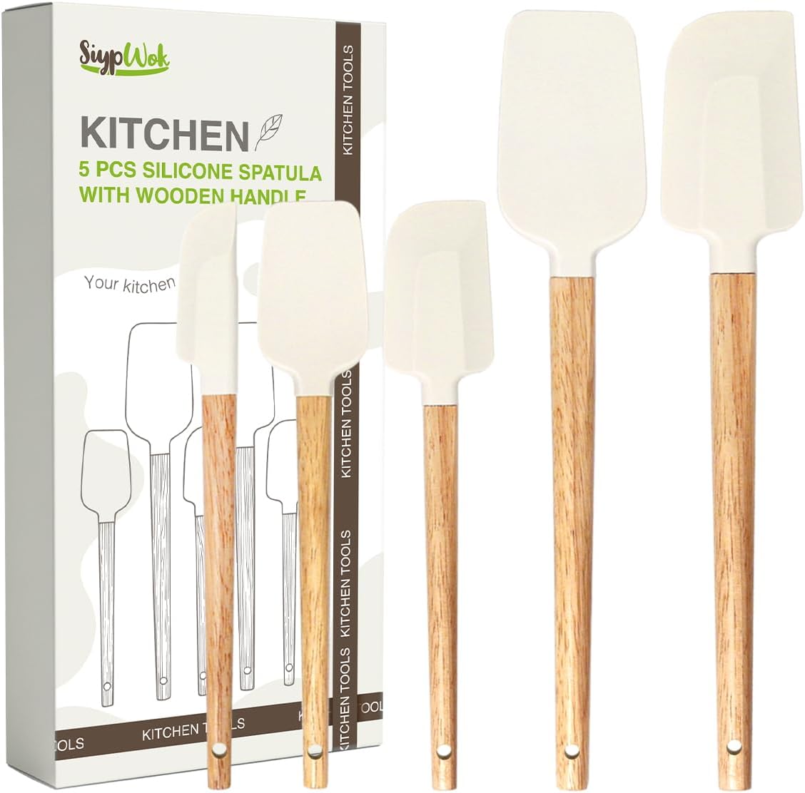 Silicone Spatula Set, Food Grade Rubber Spatula-4 Piece Nonstick Rubber Spatulas, Spoonula, Jar Scraper for Cooking, Baking, Mixing, Frosting - Heat Resistant Up to 600°F (4 Pcs Spatula Off-White)