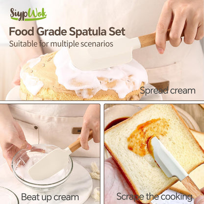 Silicone Spatula Set, Food Grade Rubber Spatula-4 Piece Nonstick Rubber Spatulas, Spoonula, Jar Scraper for Cooking, Baking, Mixing, Frosting - Heat Resistant Up to 600°F (4 Pcs Spatula Off-White)