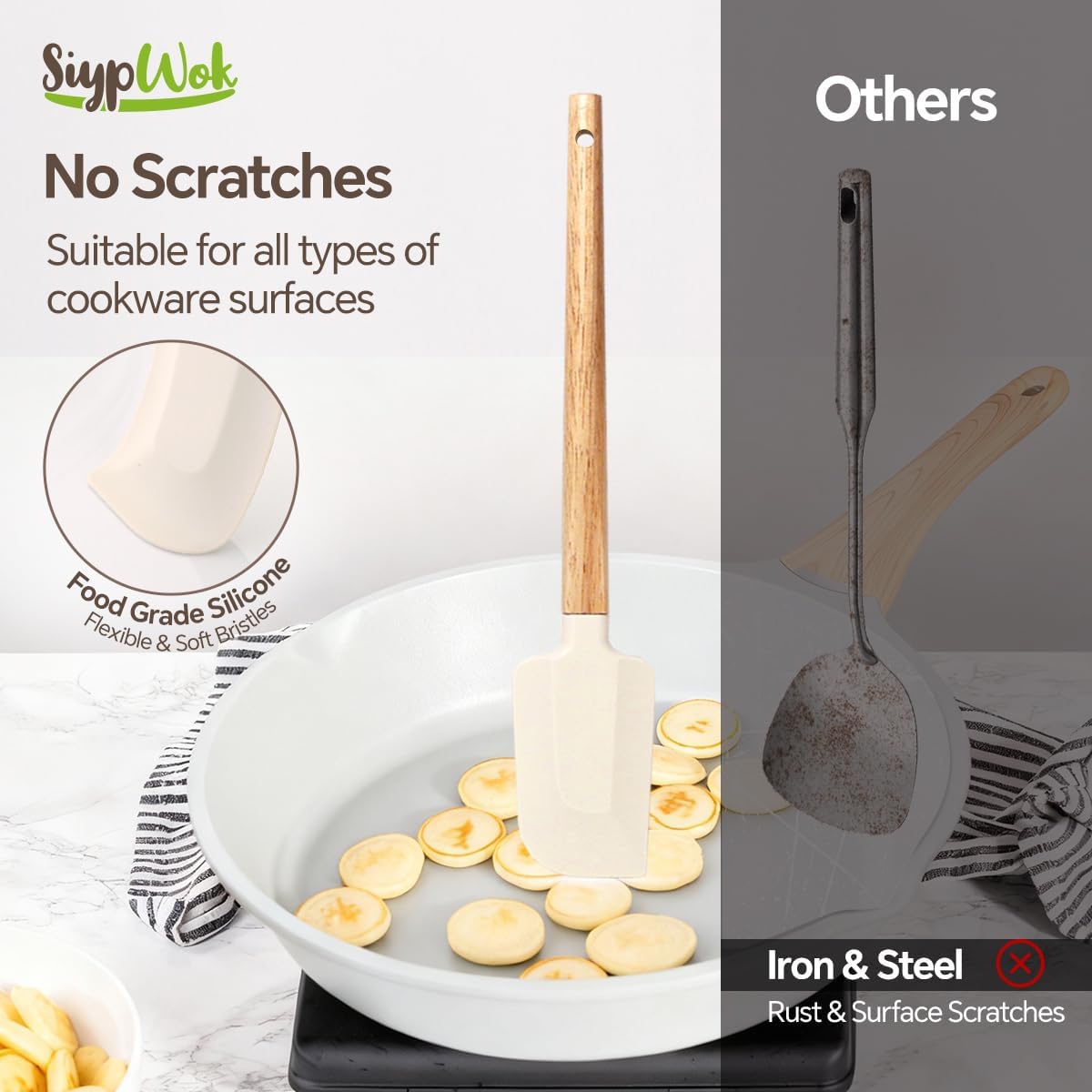 Silicone Spatula Set, Food Grade Rubber Spatula-4 Piece Nonstick Rubber Spatulas, Spoonula, Jar Scraper for Cooking, Baking, Mixing, Frosting - Heat Resistant Up to 600°F (4 Pcs Spatula Off-White)