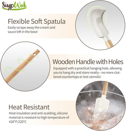 Silicone Spatula Set, Food Grade Rubber Spatula-4 Piece Nonstick Rubber Spatulas, Spoonula, Jar Scraper for Cooking, Baking, Mixing, Frosting - Heat Resistant Up to 600°F (4 Pcs Spatula Off-White)
