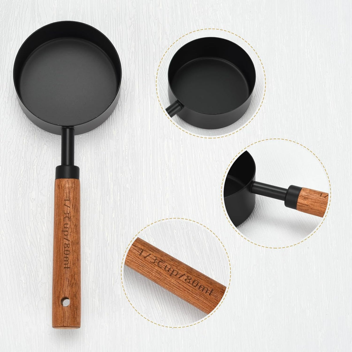 Gold Measuring Cups and Spoons Set with Fragrant Wood Handle, Measuring Cups, Metal Measuring Spoons and Measuring Cup Set for Cooking & Baking, Set of 8 pcs