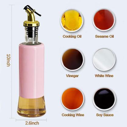 Olive Oil Dispenser Bottle for Kitchen Set of 2, Golden Non-Drip & Leakproof Spout, One-handed Hold, With Pink Funnel for Easy Filling, 10OZ/300ML(PINK)