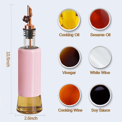 Olive Oil Dispenser Bottle for Kitchen Set of 2, Golden Non-Drip & Leakproof Spout, One-handed Hold, With Pink Funnel for Easy Filling, 10OZ/300ML(PINK)
