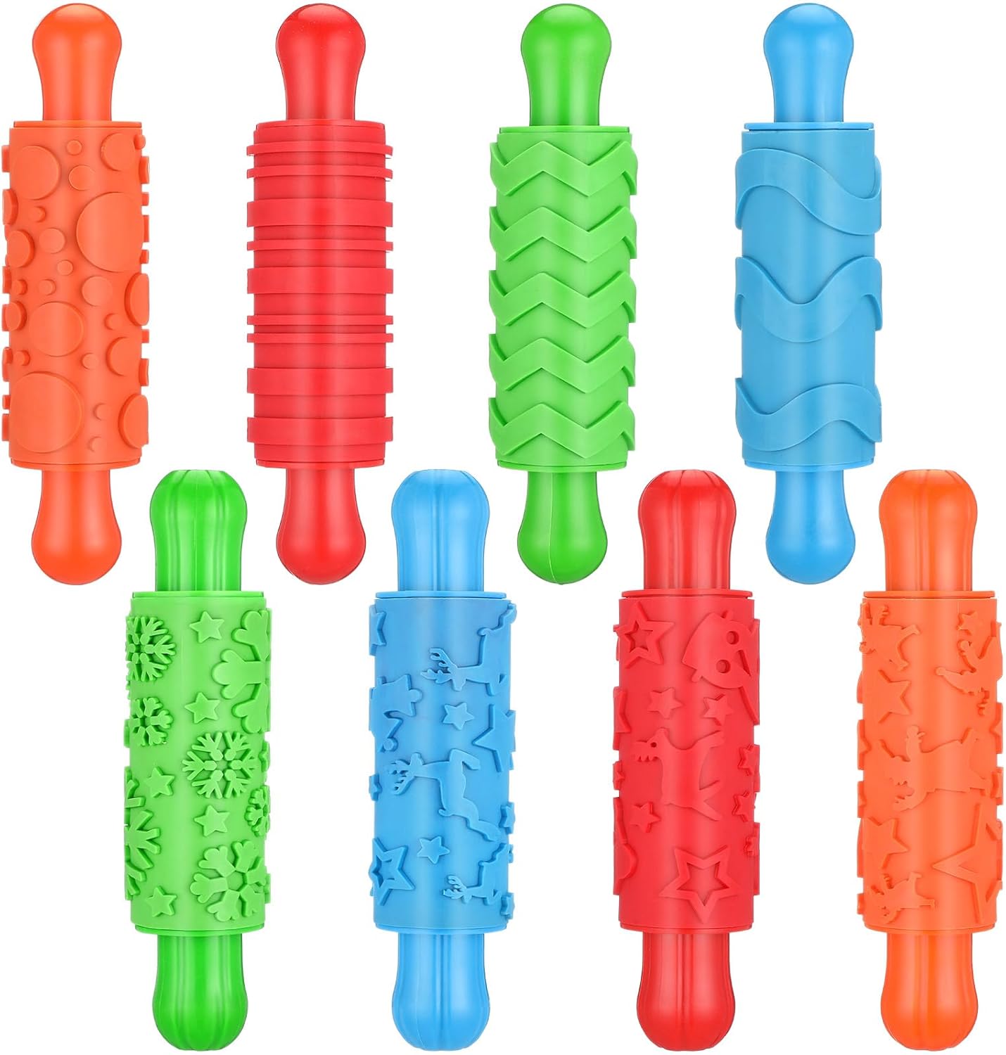 8 Play Clay Rollers for Kids Textured Rollers with Plastic Handles | Play Clay Accessories, Pattern Rolling Pins, DIY Art Signs, Posters, Craft Creations