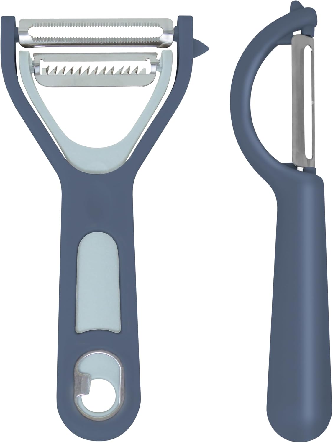 Vegetable Peeler 2-Piece Set – Swivel Cutter and Julienne Peeler with Bottle Opener and Built-in Eye Remover – Stainless Steel Blade with Comfortable Handle – Kitchen Tools & Accessories – Blue