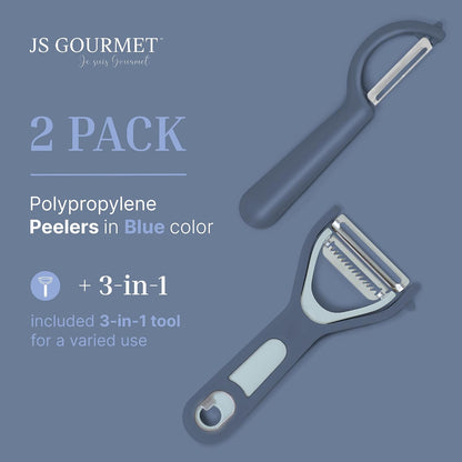 Vegetable Peeler 2-Piece Set – Swivel Cutter and Julienne Peeler with Bottle Opener and Built-in Eye Remover – Stainless Steel Blade with Comfortable Handle – Kitchen Tools & Accessories – Blue