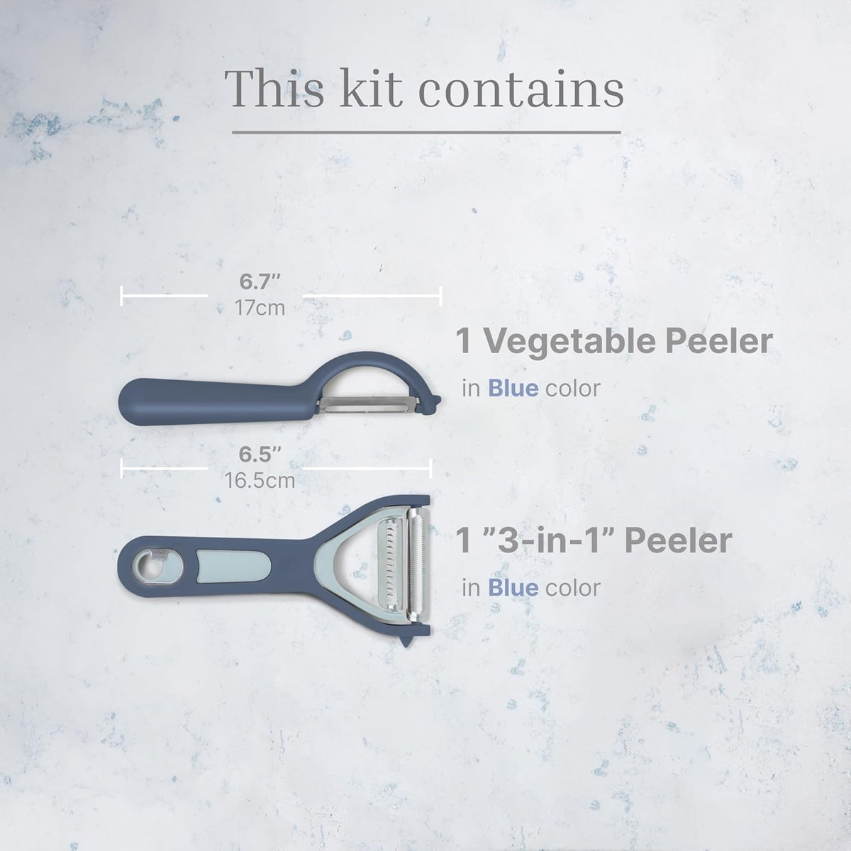 Vegetable Peeler 2-Piece Set – Swivel Cutter and Julienne Peeler with Bottle Opener and Built-in Eye Remover – Stainless Steel Blade with Comfortable Handle – Kitchen Tools & Accessories – Blue