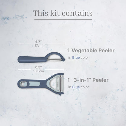 Vegetable Peeler 2-Piece Set – Swivel Cutter and Julienne Peeler with Bottle Opener and Built-in Eye Remover – Stainless Steel Blade with Comfortable Handle – Kitchen Tools & Accessories – Blue