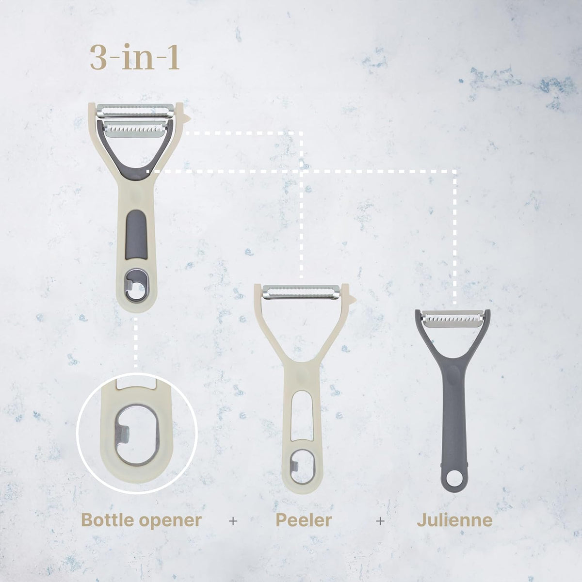 Vegetable Peeler 2-Piece Set – Swivel Cutter and Julienne Peeler with Bottle Opener and Built-in Eye Remover – Stainless Steel Blade with Comfortable Handle – Kitchen Tools & Accessories – Blue