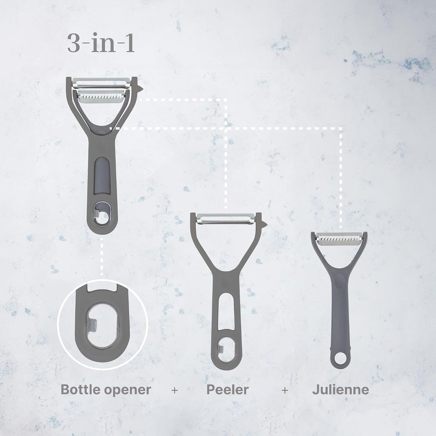 Vegetable Peeler 2-Piece Set – Swivel Cutter and Julienne Peeler with Bottle Opener and Built-in Eye Remover – Stainless Steel Blade with Comfortable Handle – Kitchen Tools & Accessories – Blue