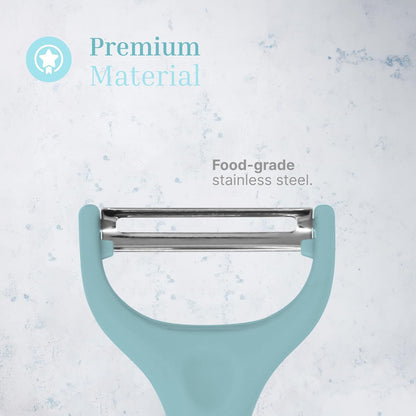 Vegetable Peeler 2-Piece Set – Swivel Cutter and Julienne Peeler with Bottle Opener and Built-in Eye Remover – Stainless Steel Blade with Comfortable Handle – Kitchen Tools & Accessories – Blue