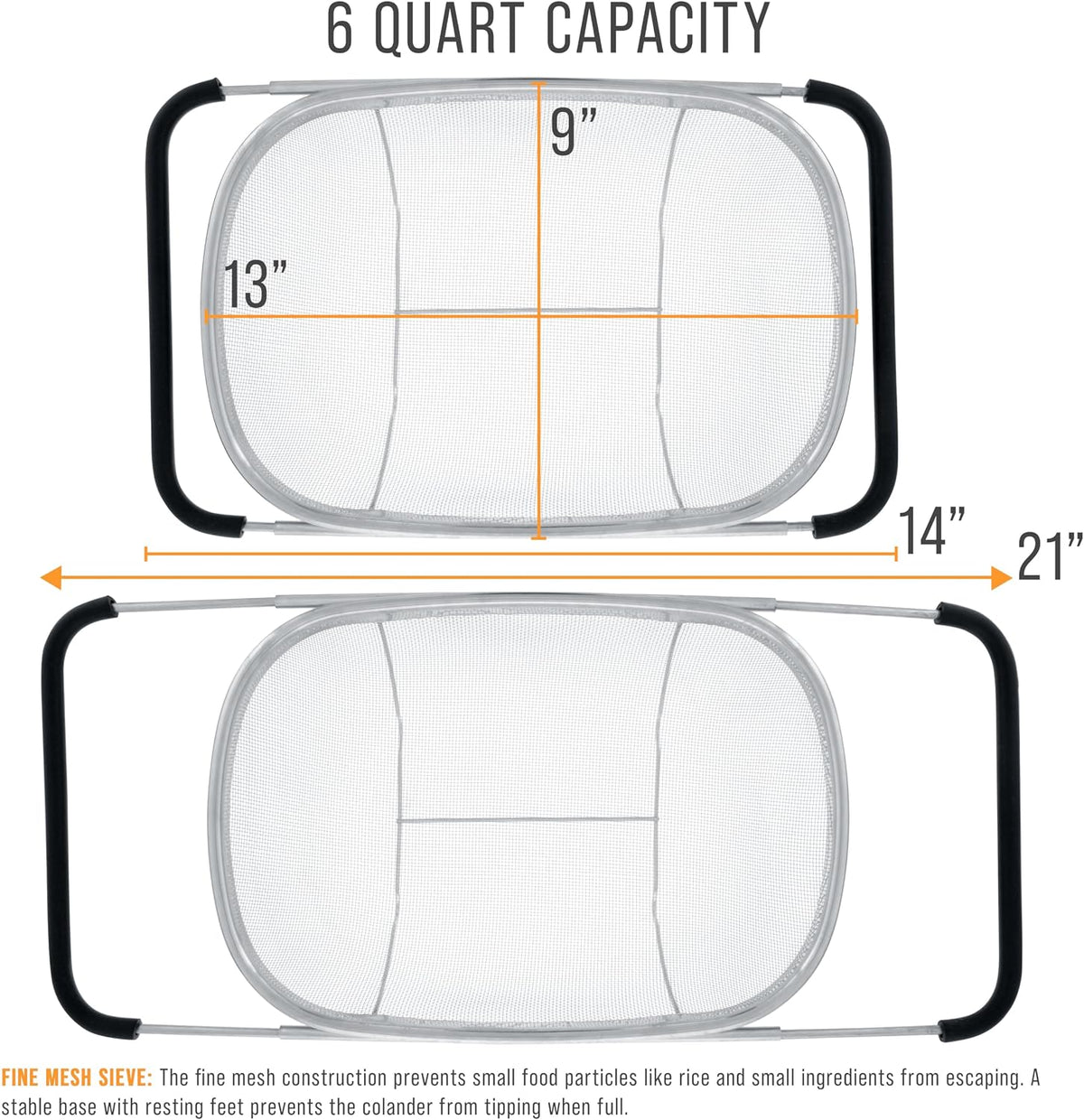 Stainless Steel Colander Strainer - 6-Quart Collapsible