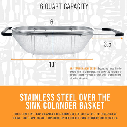 Stainless Steel Colander Strainer - 6-Quart Collapsible