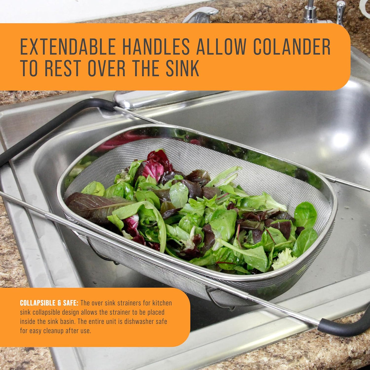 Stainless Steel Colander Strainer - 6-Quart Collapsible