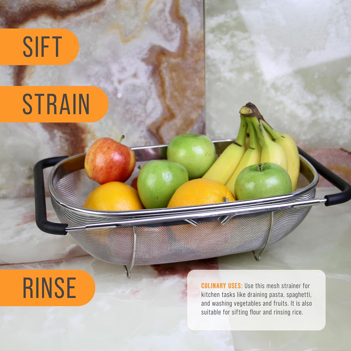 Stainless Steel Colander Strainer - 6-Quart Collapsible