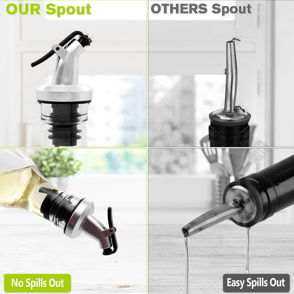 Showvigor Olive Oil Dispenser, 17oz/500ml Square Tall Glass Container With 2 Stainless Steel Pourers, 2 Labels, 1 Brush and 1 Funnel for Kitchen