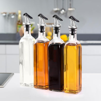 Showvigor Olive Oil Dispenser, 17oz/500ml Square Tall Glass Container With 2 Stainless Steel Pourers, 2 Labels, 1 Brush and 1 Funnel for Kitchen