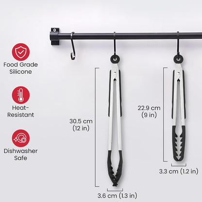 2 PCS Pasta Tong Spaghetti Tongs, 9" & 12-Inch Heat Resistant Pasta Tongs | Spaghetti Server With Teeth Silicone Tong for Serving Food, Cooking, Salad, Spaghetti Noodle, Non-Stick (Red)