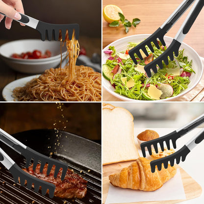 2 PCS Pasta Tong Spaghetti Tongs, 9" & 12-Inch Heat Resistant Pasta Tongs | Spaghetti Server With Teeth Silicone Tong for Serving Food, Cooking, Salad, Spaghetti Noodle, Non-Stick (Red)