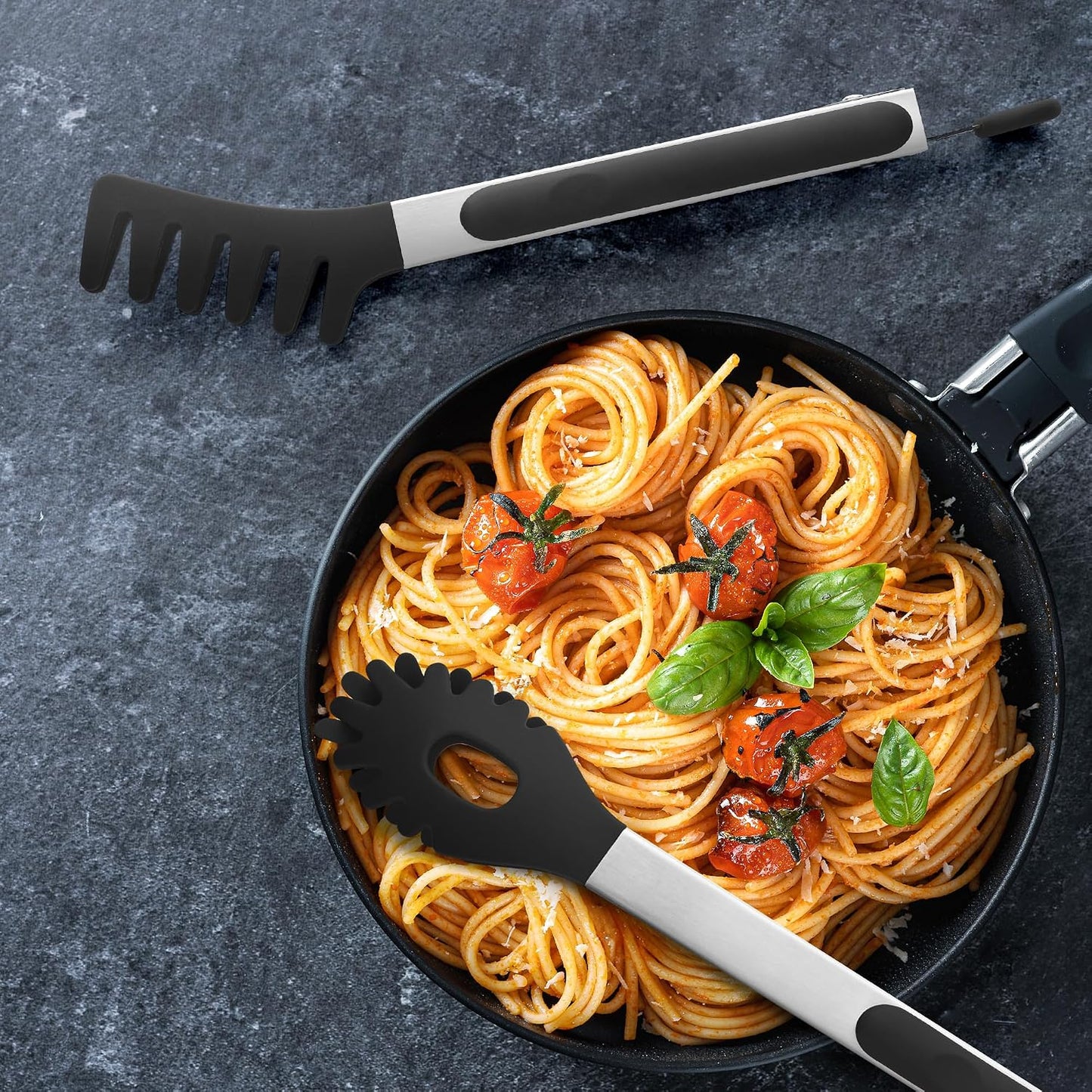 2 PCS Pasta Tong Spaghetti Tongs, 9" & 12-Inch Heat Resistant Pasta Tongs | Spaghetti Server With Teeth Silicone Tong for Serving Food, Cooking, Salad, Spaghetti Noodle, Non-Stick (Red)