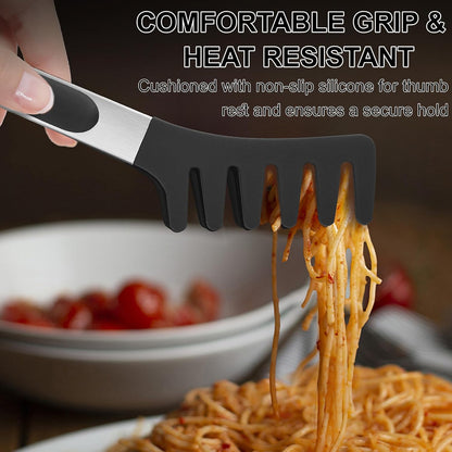 2 PCS Pasta Tong Spaghetti Tongs, 9" & 12-Inch Heat Resistant Pasta Tongs | Spaghetti Server With Teeth Silicone Tong for Serving Food, Cooking, Salad, Spaghetti Noodle, Non-Stick (Red)