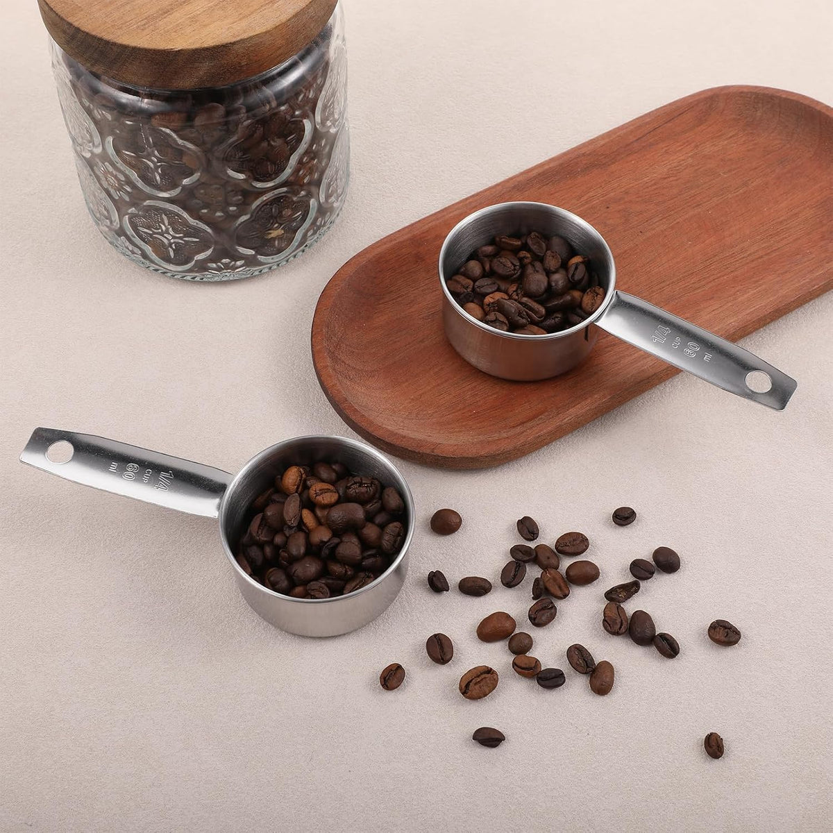 2 Pcs 1/4 Cup Scoop, 1/4 Cup Measuring Scoop, 60 ml Stainless Steel Half Cups Dog Food Measuring Scoops for Feeding Pet, Cat, Dogs, Rabbit, Bird, Wet and Dry Ingredients, Dishwasher Safe