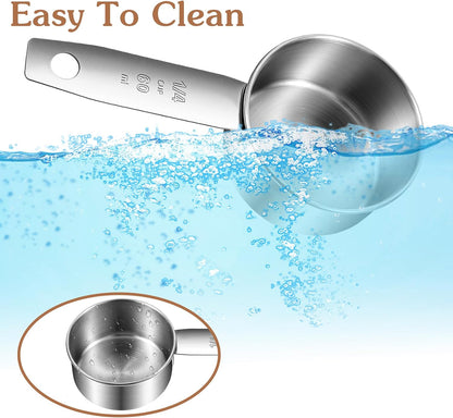 2 Pcs 1/4 Cup Scoop, 1/4 Cup Measuring Scoop, 60 ml Stainless Steel Half Cups Dog Food Measuring Scoops for Feeding Pet, Cat, Dogs, Rabbit, Bird, Wet and Dry Ingredients, Dishwasher Safe