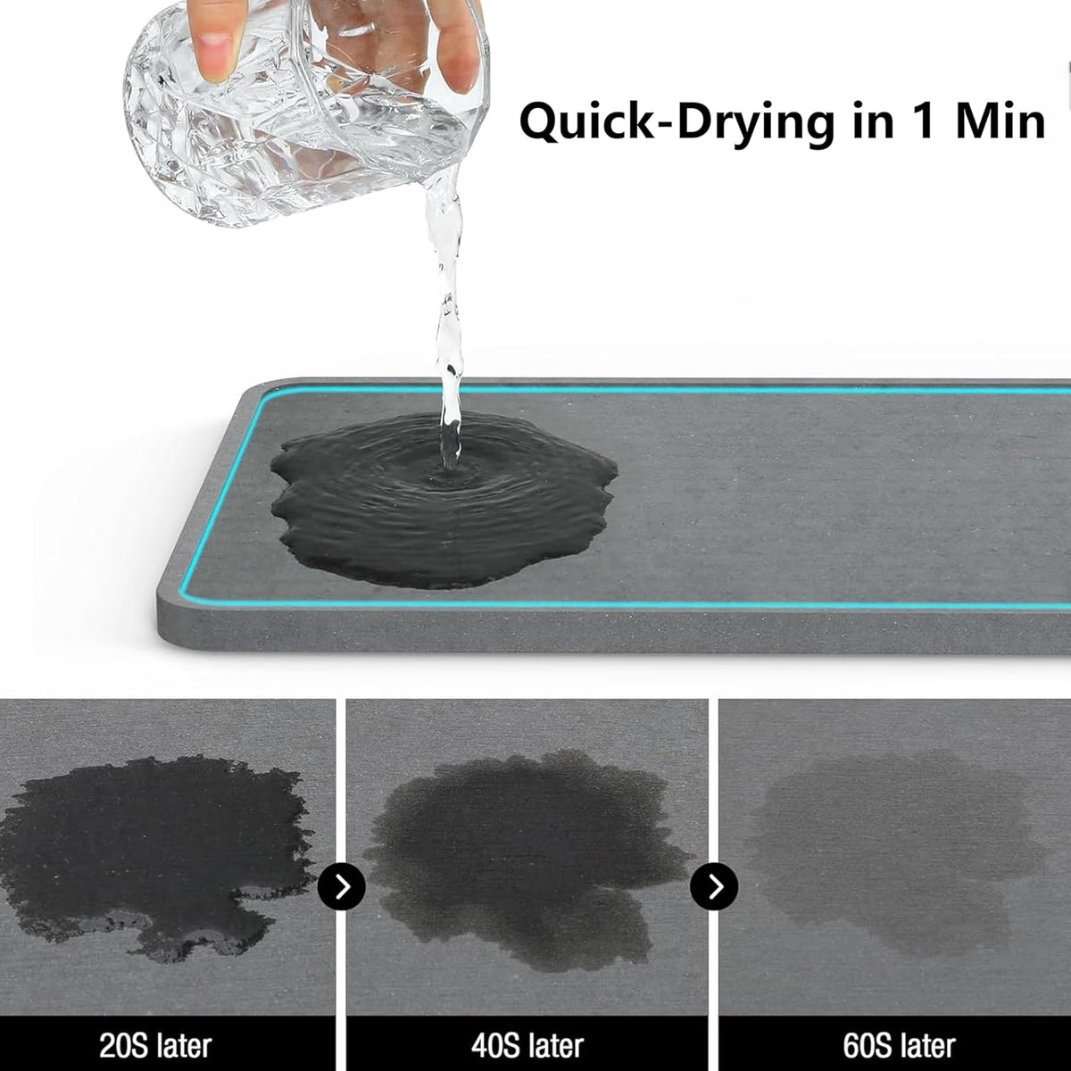Large Family-Sized Sponge Holder for Kitchen Sink Organizer (Black) | Sink Caddy with Instant Drying Stone, Stainless Steel Sponge Holder for Sponges, Scrubbers, Soap, Home Countertop Organizer