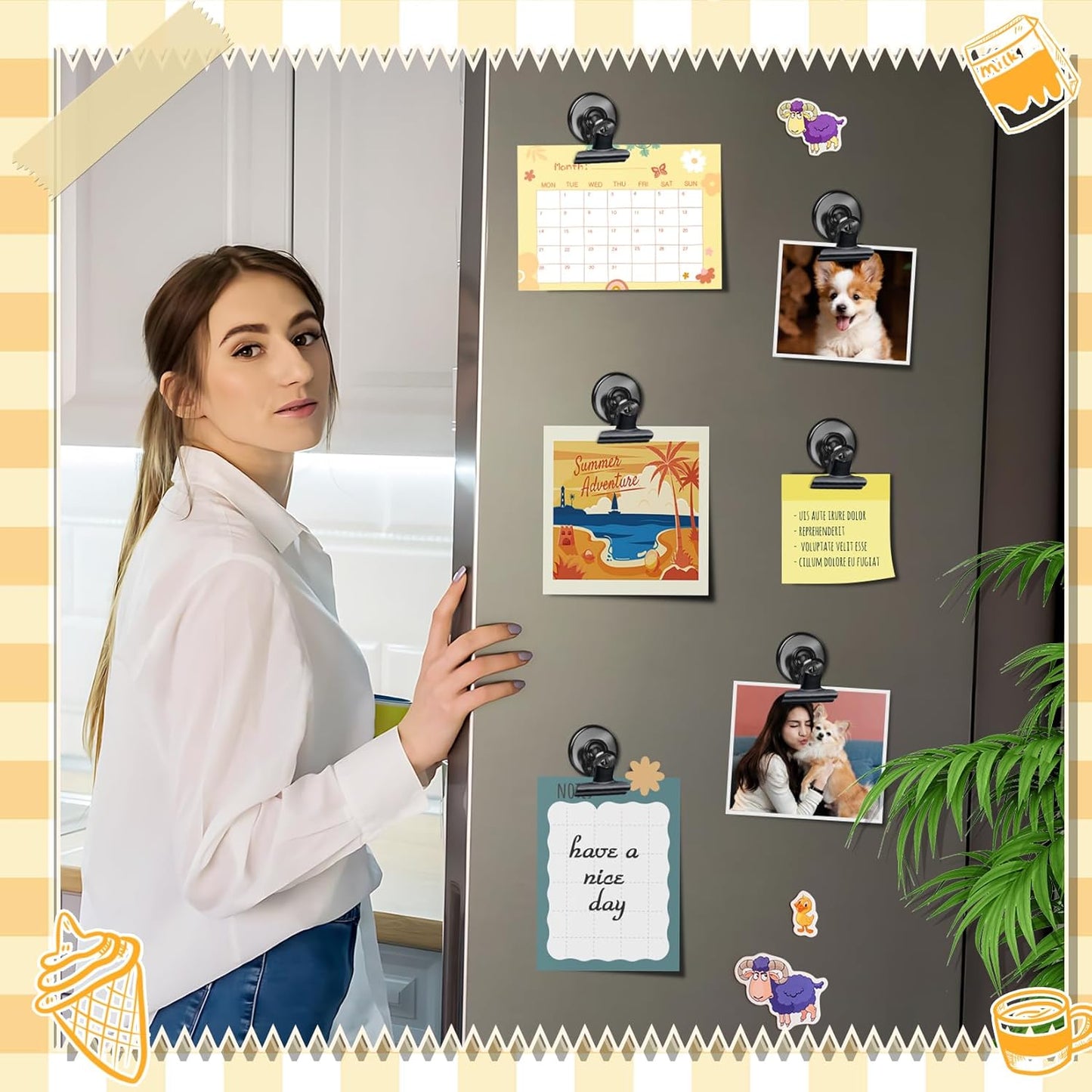 12 Pack Magnetic Clips, Fridge Magnets Refrigerator Magnets, Strong Magnetic Clips Heavy Duty, Whiteboard Magnet Clip for Office Home Classroom Organization Kitchen Accessories(Black)