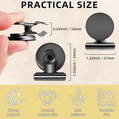 12 Pack Magnetic Clips, Fridge Magnets Refrigerator Magnets, Strong Magnetic Clips Heavy Duty, Whiteboard Magnet Clip for Office Home Classroom Organization Kitchen Accessories(Black)
